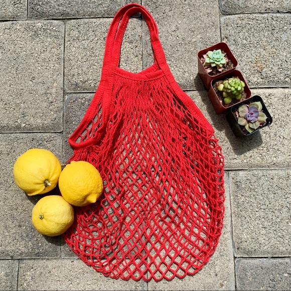 ✨FIRE ENGINE RED STRING NET FRENCH MARKET BAG - Picture 2 of 6